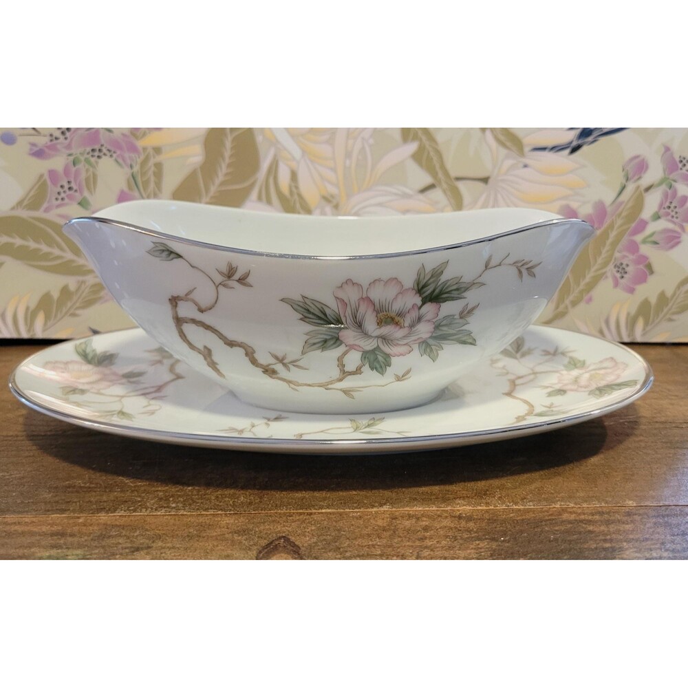 Noritake Chatham Pink Flowers Porcelain Gravy Boat - 1950s